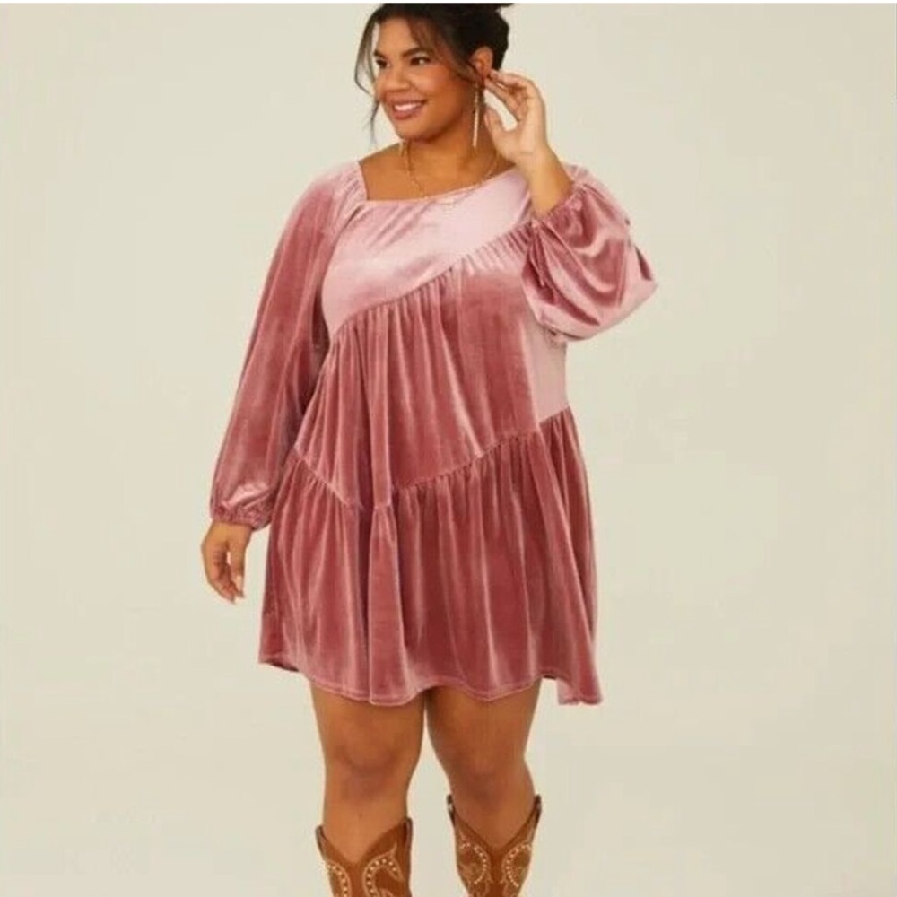 ARULA Pink Velvet Mini Dress